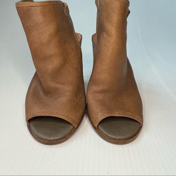 Lucky Brand Lisza peep toe block stacked heel bootie sandal shoes sz 7 tan - Picture 8 of 12